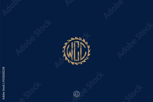 Obraz na płótnie WCC Saw Blade Monogram Logo. circular monogram is encased within a saw blade, symbolizing durability and expertise, perfect fit for businesses in the woodworking, construction, and manufacturing. w salonie