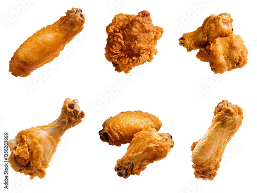 Isolated Fried Chicken Pieces Crispy Food on Transparent Background