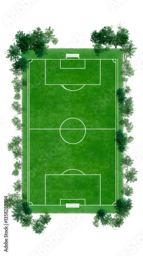Illustration of Soccer Field Aerial View with Green Grass on Transparent