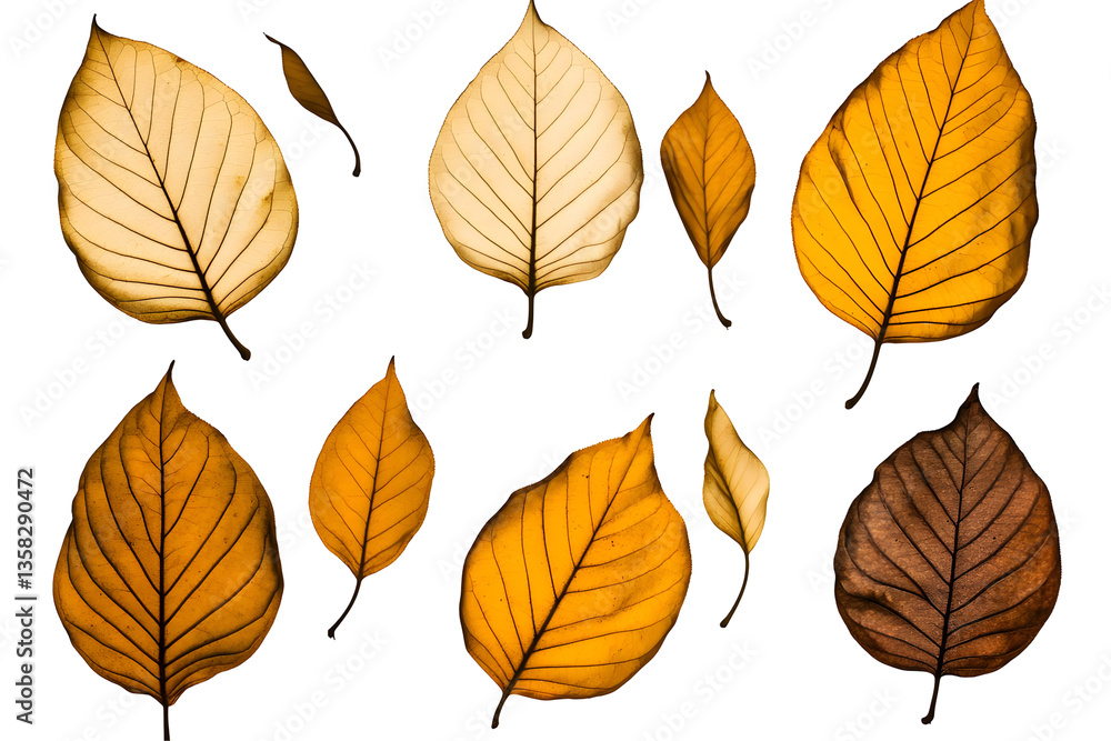Fototapeta premium Isolated Transparent Autumn Leaves Background in Yellow and Brown