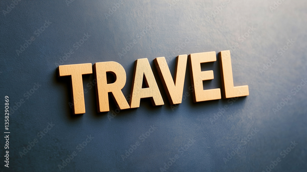 Fototapeta premium Golden travel sign on textured wall inspiring wanderlust
