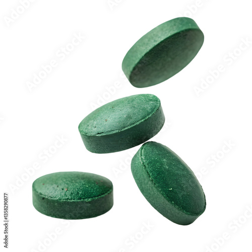 Green Supplement Pills isolated on transparent background
