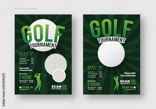 Golf tournament flyer or poster template, annual sports tournament event golf leaflet design set