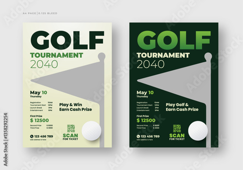 Golf tournament flyer or poster template, annual sports tournament event golf leaflet design