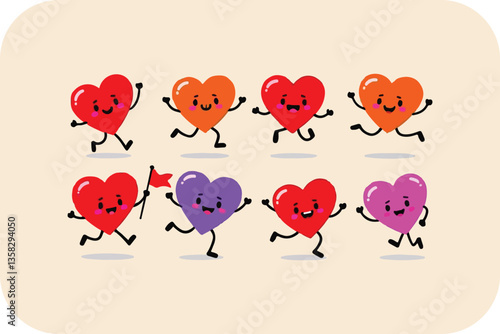 Cartoon heart balloons set with funny animal faces