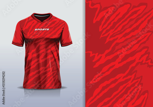 T-shirt mockup abstract texture grunge texture sport jersey design for football, soccer, racing, esports, running, in red color