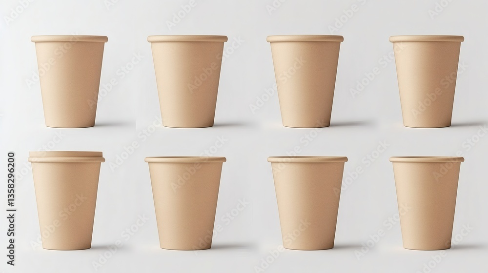 Collection of Biodegradable Kraft Paper Coffee Cups on White Background Collection of Biodegradable Kraft Paper Coffee Cups on White Background