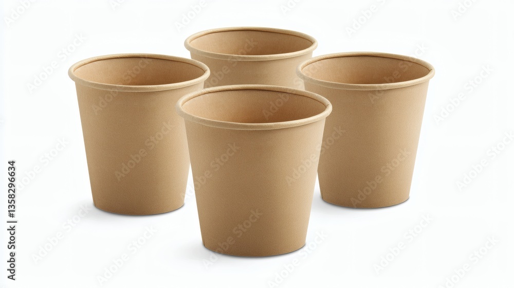 Group of disposable paper cups for hot beverages on white background Group of disposable paper cups for hot beverages on white background
