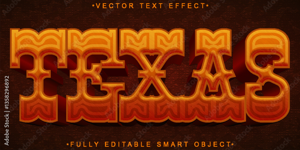 Fototapeta premium Brown Texas Vector Fully Editable Smart Object Text Effect