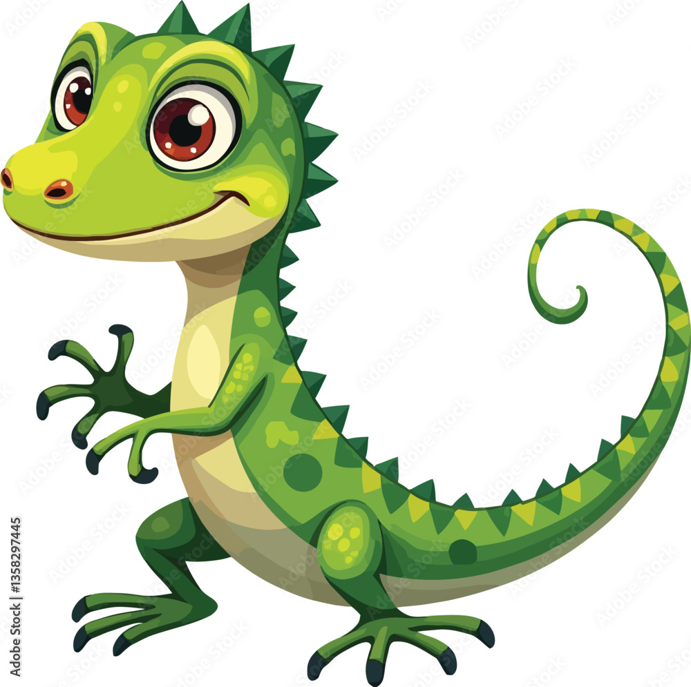 Fototapeta premium Cute cartoon lizard isolated on white background