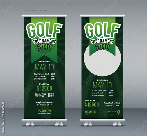 Golf tournament roll up banner, annual sports tournament event roll up banner, championship golf league or club pull up banner, or x banner print template