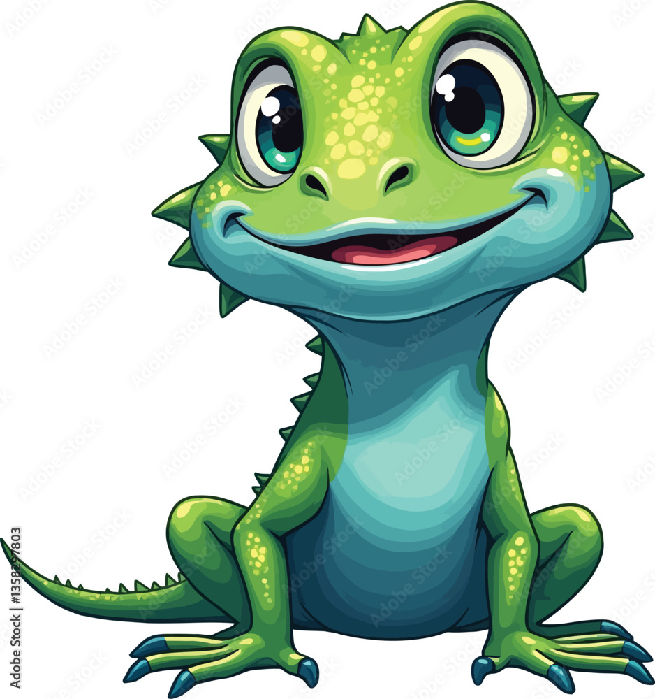 Fototapeta premium Cute cartoon lizard isolated on white background
