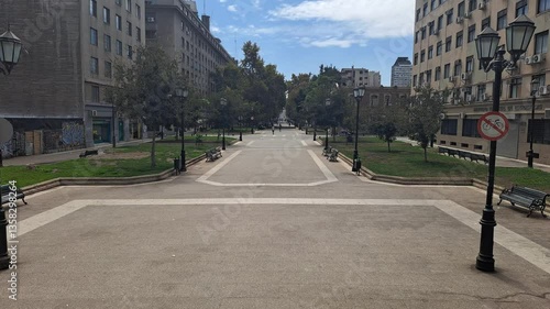 Wide shot of Paseo Bulnes from the Pedro Aguirre Cerda Memorial in Santiago, Chile’s capital