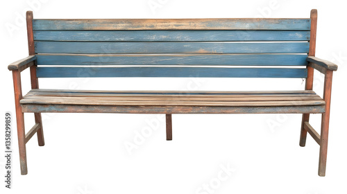 Isolated Vintage Wooden Bench Furniture Outdoor Seat on Transparent BG