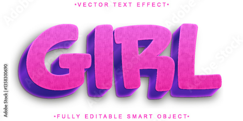 Cartoon Pink Girl Vector Fully Editable Smart Object Text Effect