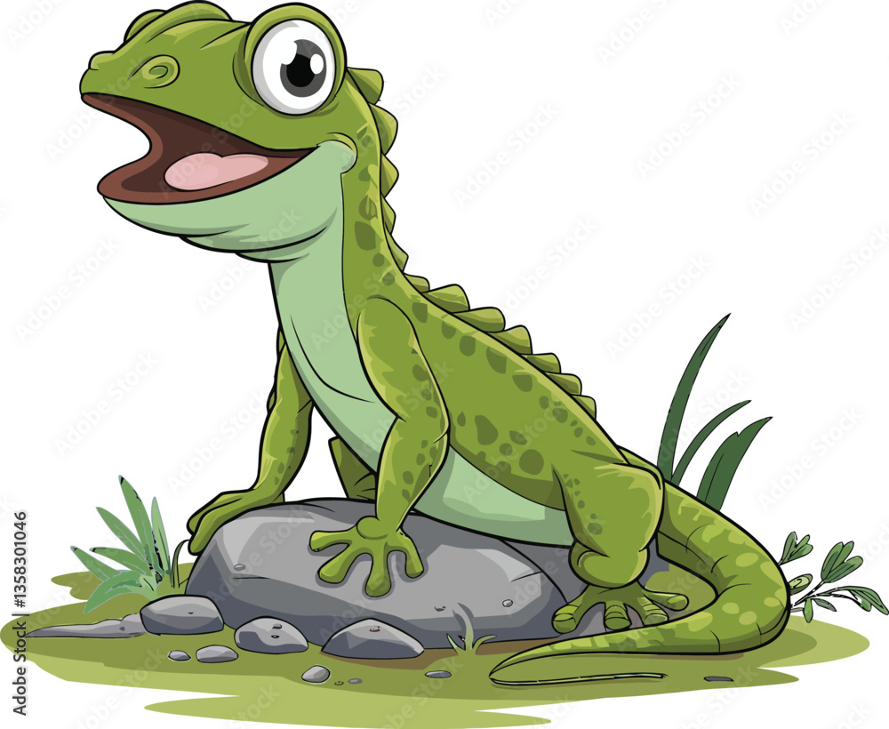 Fototapeta premium Cute cartoon lizard isolated on white background