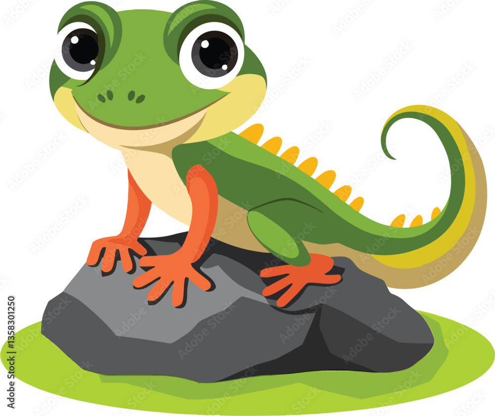 Fototapeta premium Cute cartoon lizard isolated on white background