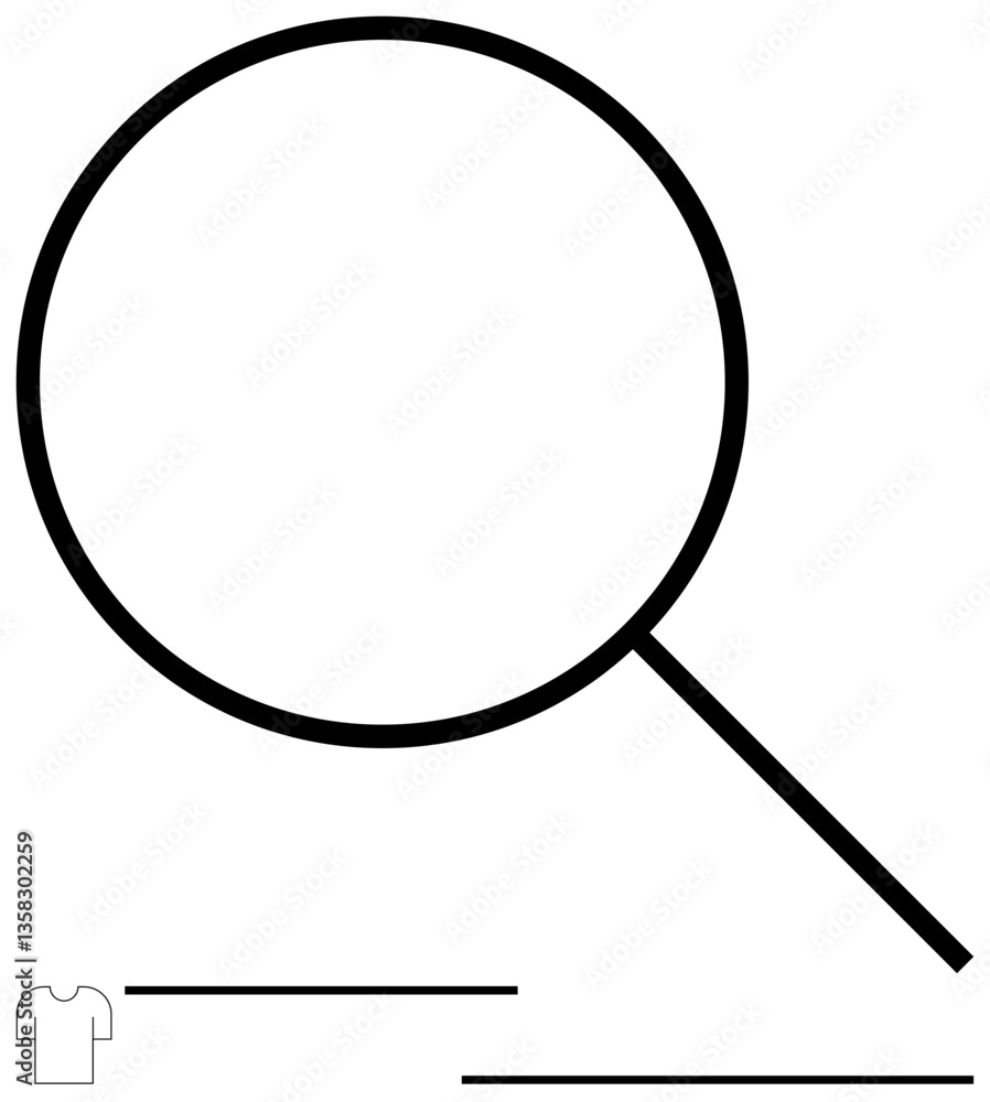Magnifying glass with simple black outline. Ideal for research, focus, exploration, analysis, investigation, clarity, and curiosity. Flat simple metaphor Magnifying glass with simple black outline. Ideal for research, focus, exploration, analysis, investigation, clarity, and curiosity. Flat simple metaphor
