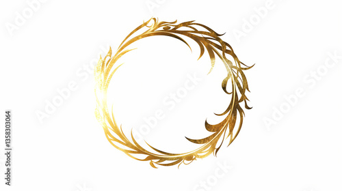Ornate gold circular frame isolated on white. Hollow Mirror. Illustration