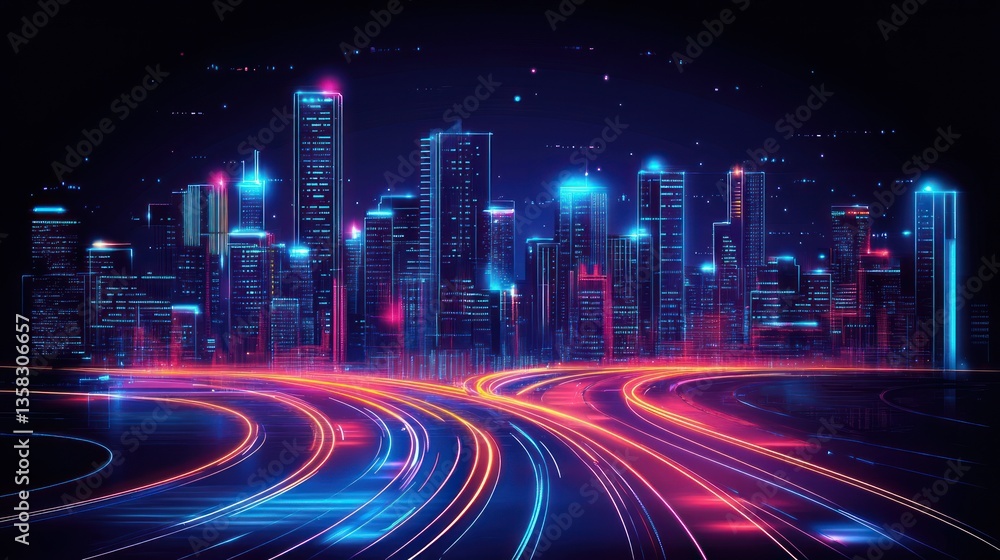 Fototapeta premium Futuristic city roads at night