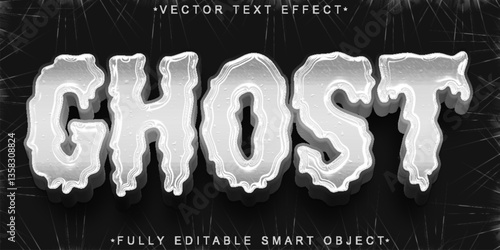 Cartoon White Ghost Vector Fully Editable Smart Object Text Effect