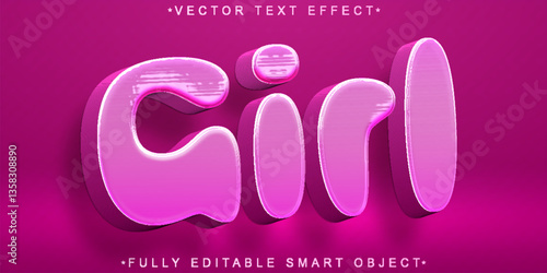 Cartoon Pink Girl Vector Fully Editable Smart Object Text Effect