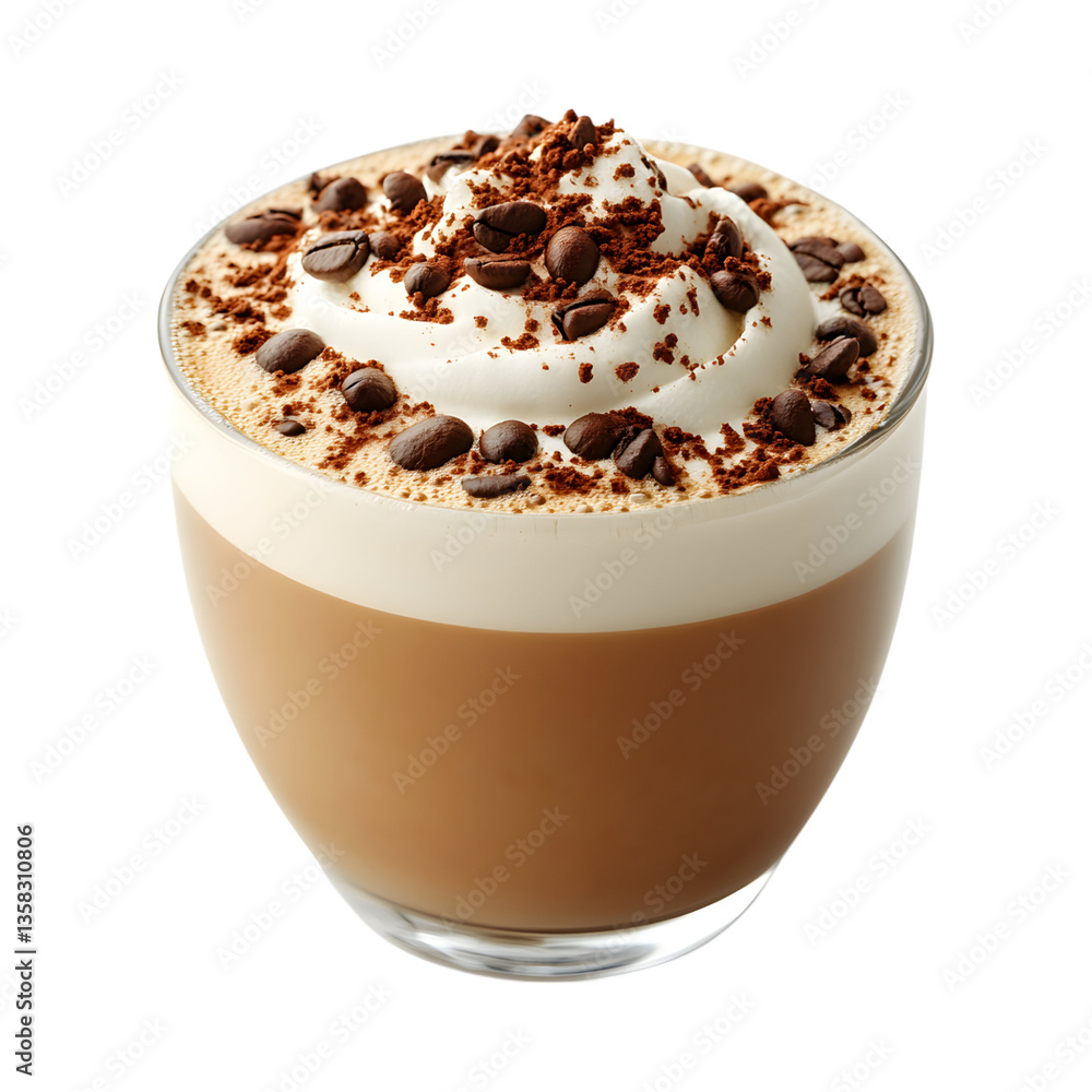 Glass of Coffee with Whipped Cream and Chocolate Isolated on Transparent Background Glass of Coffee with Whipped Cream and Chocolate Isolated on Transparent Background