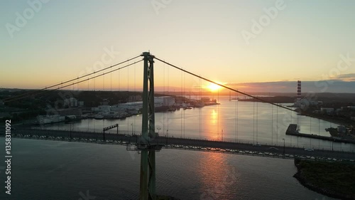Wallpaper Mural Aerial Shot Of The Highway Bridge Between Halifax And Dartmouth, Nova Scotia. The Flow Of Cars Across The Bridge Highlights Its Role In Connecting The Two Cities And Supporting Their Growth.  Torontodigital.ca