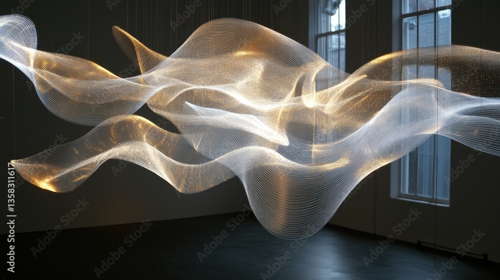 Fototapeta premium Abstract Light Installation in Modern Art Space Displaying Flowing Patterns and Ethereal Designs