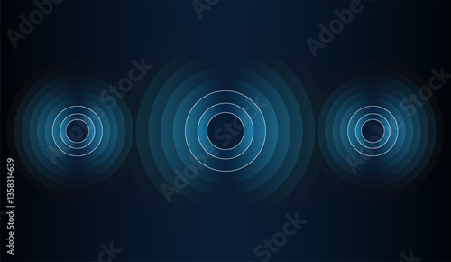Abstract concentric circles emitting pulsations, blue gradient background creating dynamic visual effect for technology, communication, or scientific representations
