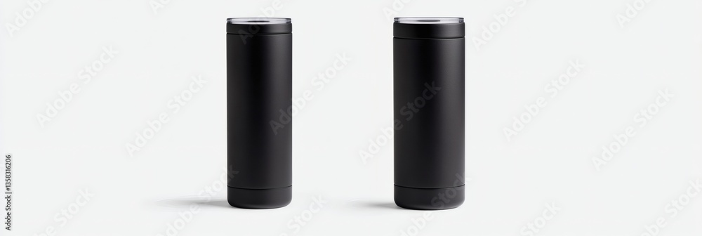 Sleek matte black insulated beverage holders on stark white backdrop Sleek matte black insulated beverage holders on stark white backdrop
