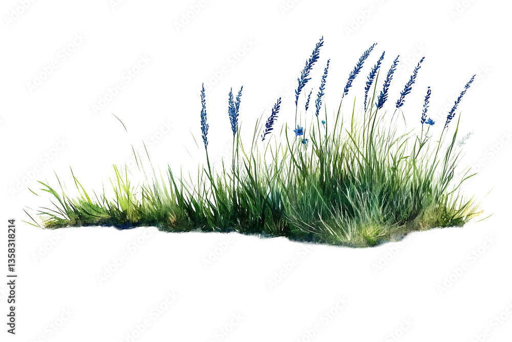 Fototapeta premium Illustration Isolated Green Grass Plants in Transparent Backgrounds