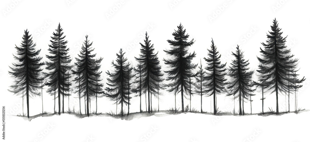 Obraz premium PNG Pine tree forest drawing sketch plant. 