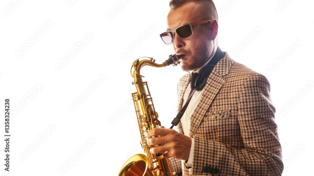 Naklejka premium Musician playing saxophone on transparent background