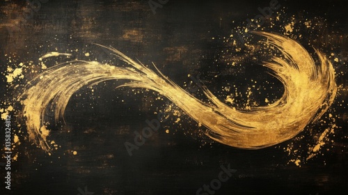 Abstract Golden Swirl on Black Background