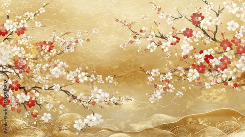 Gold and White Blossoms on Branches Art