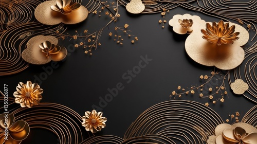 Golden Floral Design on Black Background