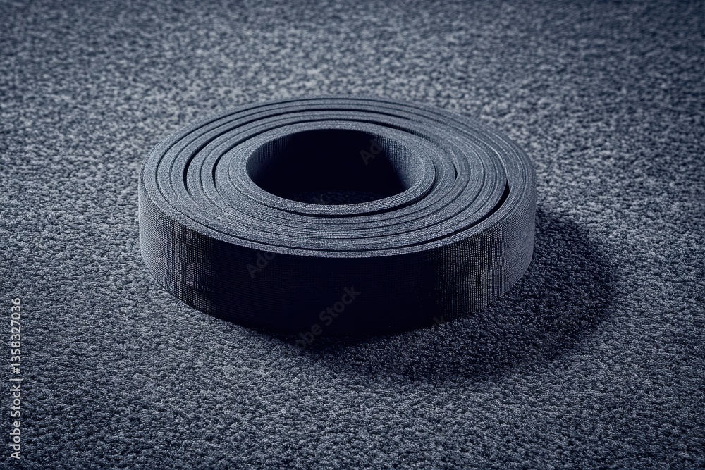 Rolled Black Rubber Seal on Dark Surface. Rolled Black Rubber Seal on Dark Surface.