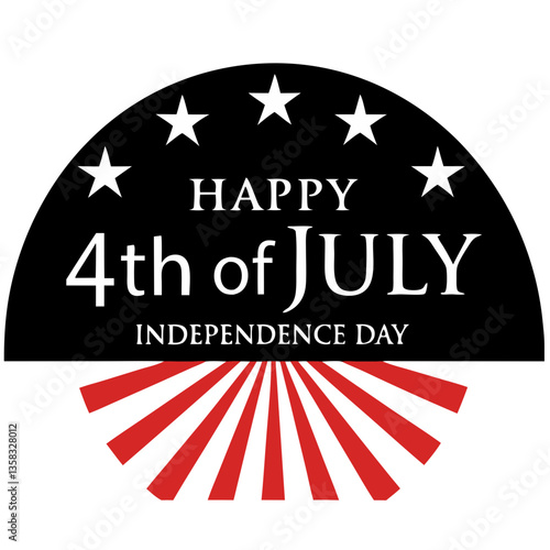 A patriotic Happy 4th of July Independence Day celebration graphic with a bold black and red design featuring stars and stripes.