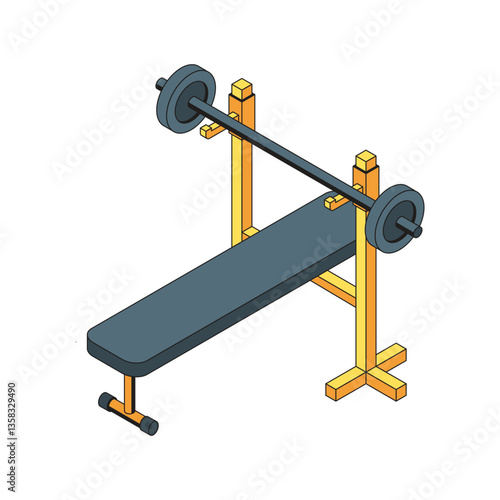 Isometric Bench Press with Barbell Weights Illustration Isolated on White Background