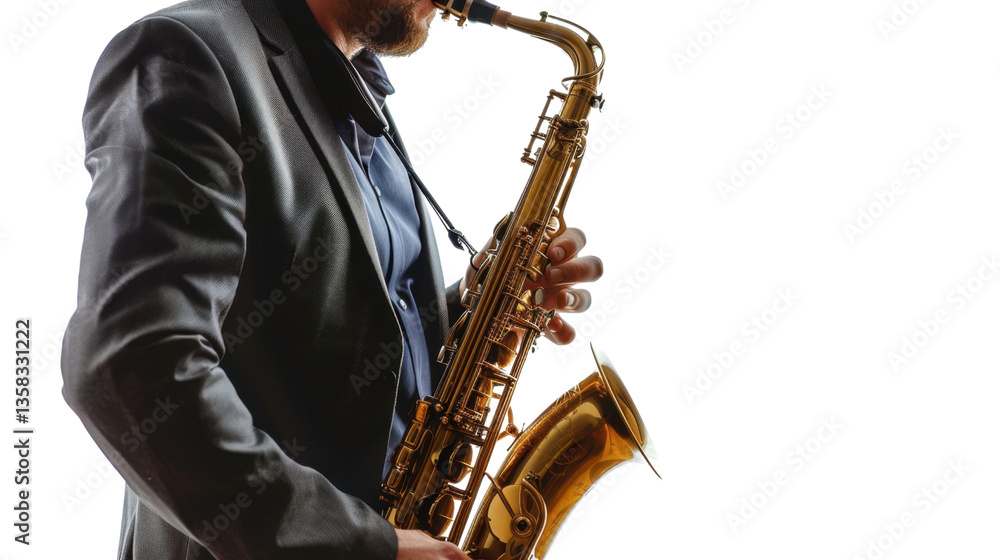 Naklejka premium Musician playing saxophone on transparent background