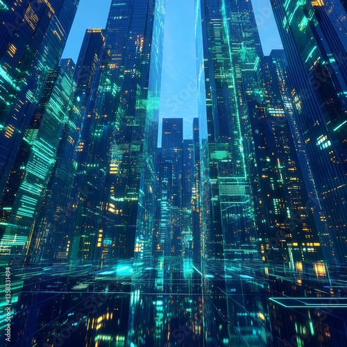 Wallpaper Mural A Digital Metropolis: An Abstract View of a Futuristic Cityscape with Glowing Lights and Lines  Torontodigital.ca