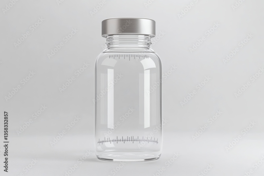 Transparent Glass Medical Vial With Measurement Lines on a Neutral Backdrop Transparent Glass Medical Vial With Measurement Lines on a Neutral Backdrop