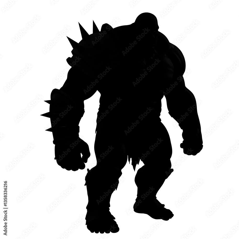 Fototapeta premium Black Silhouette of Hulking Brute with Spiked Shoulder