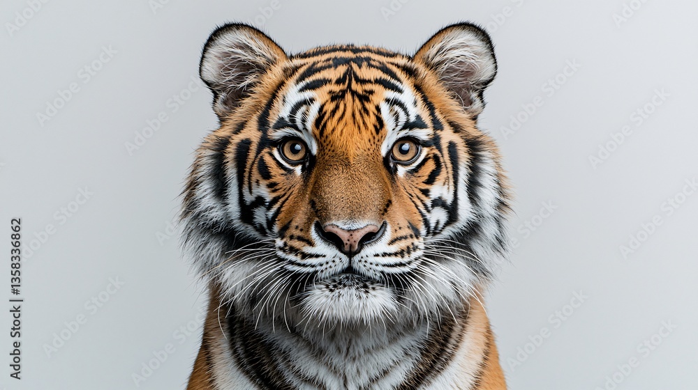 Obraz premium Tiger Portrait Against Gray Background