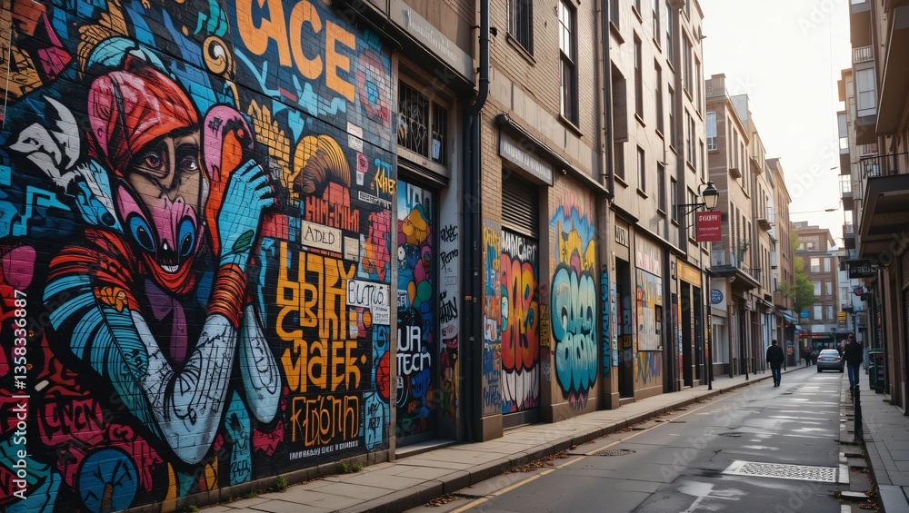 Naklejka premium Urban Alleyway Graffiti Art Morning