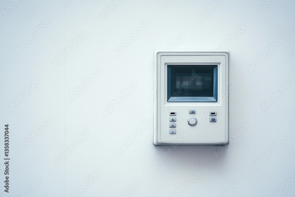 A white intercom display mounted on a white wall in an apartment A white intercom display mounted on a white wall in an apartment
