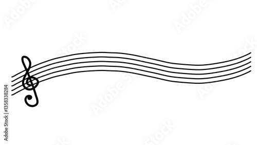 カラフル五線譜のかわいい音符のイラスト