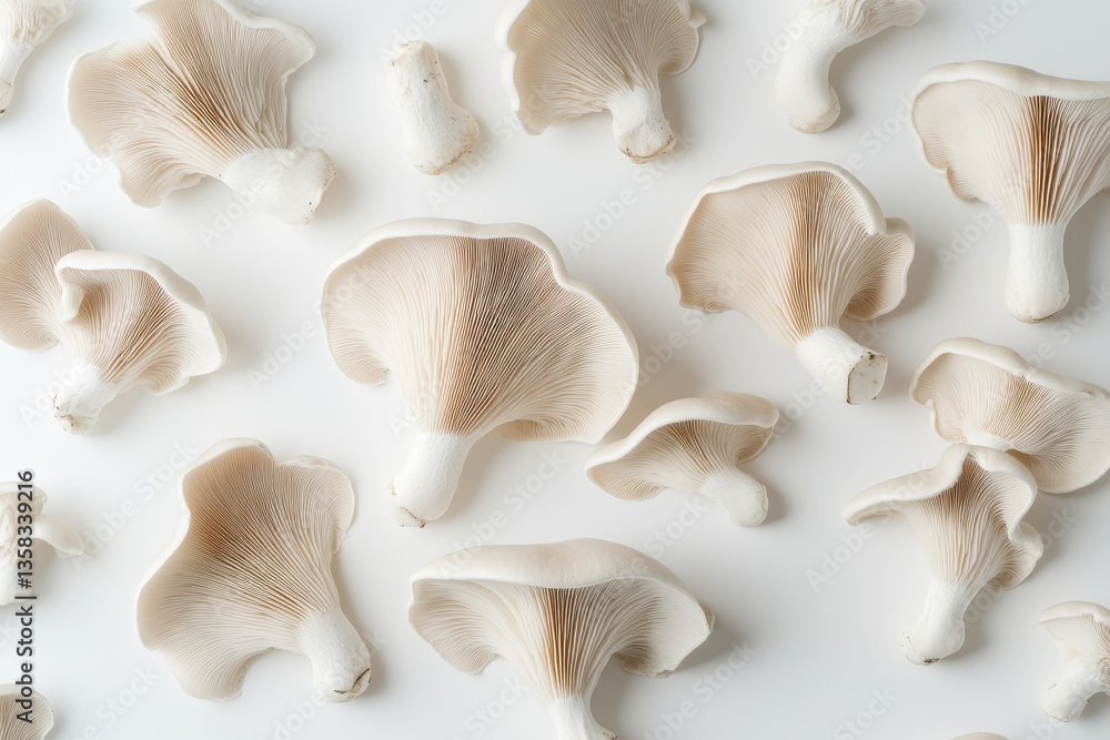 Eryngii mushrooms on a white surface King oyster variety Eryngii mushrooms on a white surface King oyster variety