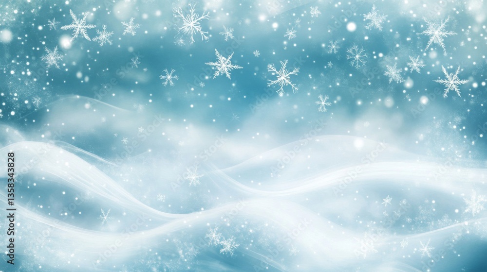 Obraz premium Soft Blue Winter Snowscape with Falling Snowflakes